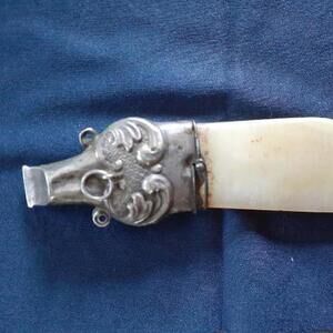 Antique Mother Of Pearl And Sterling Silver Whistle, Baby Rattle/Teether